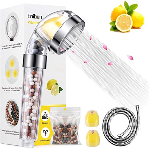 Enibon Alcachofa de Ducha con Manguera 1,5M, Cabezal Ducha con 3 Capas Filtro Antical y Vitamina C, Filtro Ducha Alta Presión Ahorra Agua, Iones Negativos Elimna Cloro Flúor, Ablanda Agua Dura