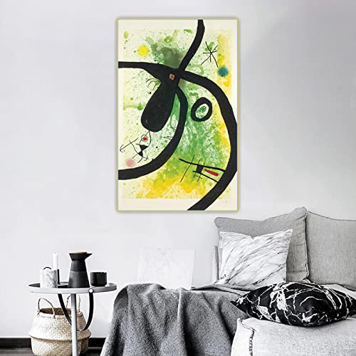 Enmarcado: Cuadros famosa del artista sobre lienzo. Reproducción de Joan Miró 'El cazador de pulpos'. Cuadro de arte de pared de lienzo para decoración del hogar 50x80cm (20x32in) enmarcado