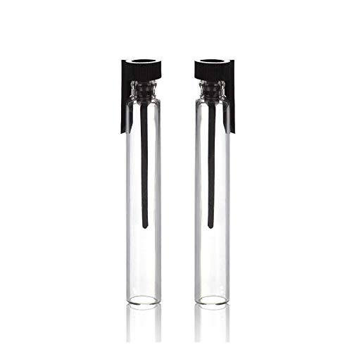 Enslz 100 unidades de muestras de perfume, mini botellas con tapa negra, botellas de cristal vacías con cuentagotas para viajes y fiestas (3 ml)