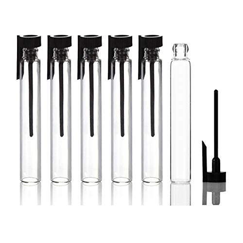 Enslz 100 unidades de muestras de perfume, mini botellas con tapa negra, botellas de cristal vacías con cuentagotas para viajes y fiestas (3 ml)