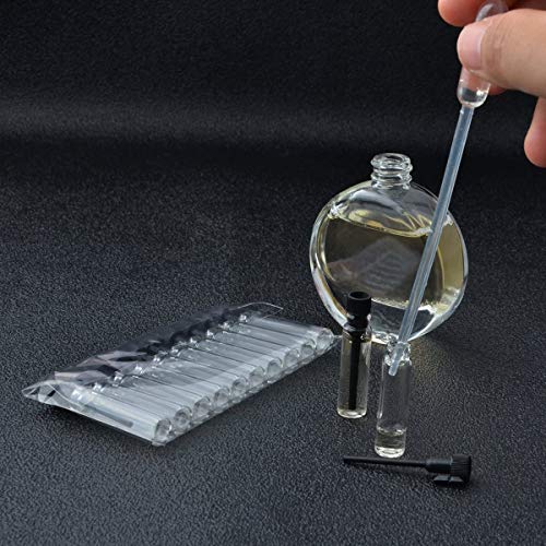 Enslz 100 unidades de muestras de perfume, mini botellas con tapa negra, botellas de cristal vacías con cuentagotas para viajes y fiestas (3 ml)