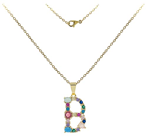 ENTREPLATA Collar Acero Inoxidable Antialergico Dorado con Colgante Letra Mayuscula con Circonitas de Colores. Gargantilla Chapado Oro 24 k. Iniciales Letra B