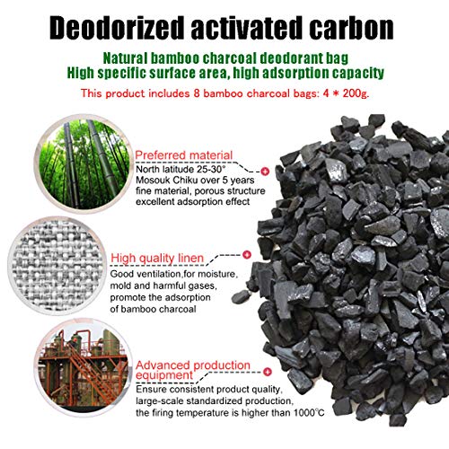 ENVEL Bolsa de ambientador de carbón de bambú, Bolsas de ambientador Natural, eliminador de olores de carbón Activado, ambientador Adecuado para Coche, baño, Cocina, clóset de Mascotas