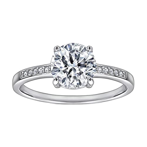 Epinki Anillos de Mujer Plata 925, Anillo 4 Diente de Estilo Clásico con Circonita Anillo de Matrimonio Tamaño 10