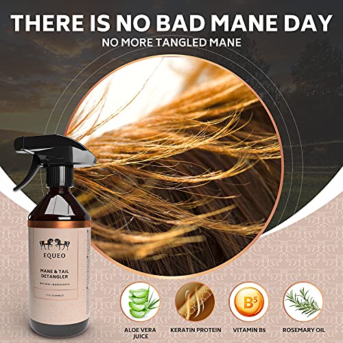 EQUEO Spray Desenredante de Crines Caballo y Cola de Caballo - Complemento Ideal para Agregar a tu Caballos Accesorios - Efecto Brillante Sin Enjuague - Alternativa Rápida al Champú de Caballo, 500 ml