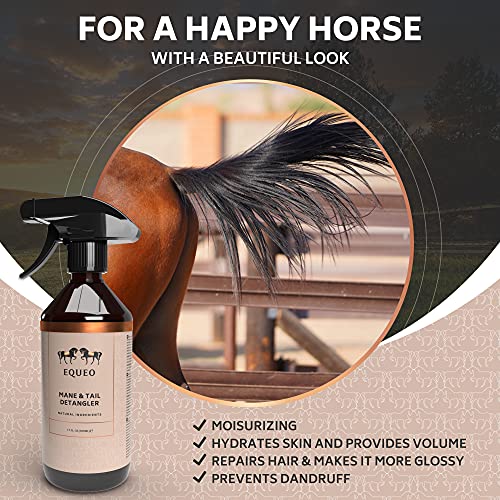 EQUEO Spray Desenredante de Crines Caballo y Cola de Caballo - Complemento Ideal para Agregar a tu Caballos Accesorios - Efecto Brillante Sin Enjuague - Alternativa Rápida al Champú de Caballo, 500 ml