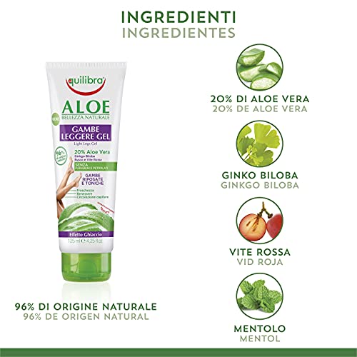 Equilibra Cuidado Corporal, Piernas Ligeras Gel a Base de Aloe Vera Fresco, Efecto Hielo, Promueve la Circulación de las Piernas en Situaciones de Estrés Microcirculatorio, Alivio y Bienestar, 125 ml