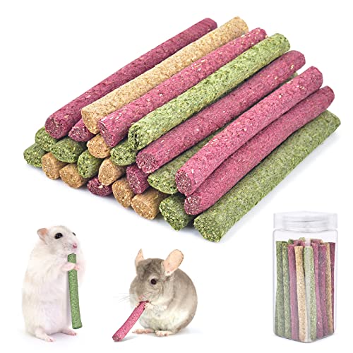 ERKOON Timothy Chews - 25 aperitivos naturales para conejos, cobayas, hámsters, tres sabores timordiales: timothy + copos de avena + remolacha