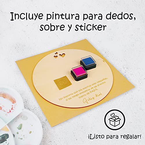 ES - PADRE Recuerdo Madera Huella Bebé Día del Padre o Cumpleaños. Regalo para Papá Primerizo. Recuerdo para Colgar en Madera circular con 20cm de diámetro. Regalo Dia del Padre cumpleaños hombre Bebe