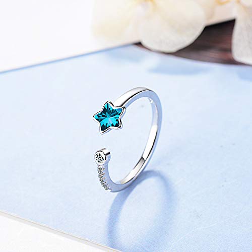 Esberry Anillo chapado en oro de 14 quilates, estrella de cinco puntas, anillo de estrella de río, pequeño, fresco, moderno, dulce, anillo abierto de celebridad por Internet para niñas y mujeres
