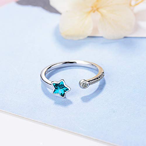 Esberry Anillo chapado en oro de 14 quilates, estrella de cinco puntas, anillo de estrella de río, pequeño, fresco, moderno, dulce, anillo abierto de celebridad por Internet para niñas y mujeres