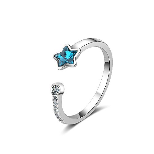 Esberry Anillo chapado en oro de 14 quilates, estrella de cinco puntas, anillo de estrella de río, pequeño, fresco, moderno, dulce, anillo abierto de celebridad por Internet para niñas y mujeres