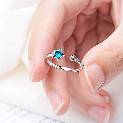 Esberry Anillo chapado en oro de 14 quilates, estrella de cinco puntas, anillo de estrella de río, pequeño, fresco, moderno, dulce, anillo abierto de celebridad por Internet para niñas y mujeres