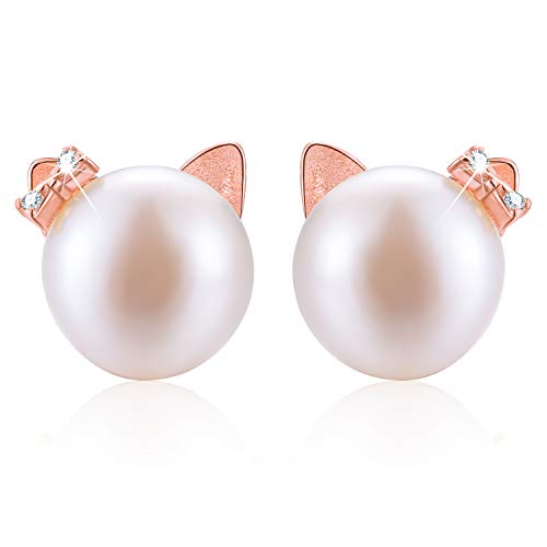Esberry Regalo para Navidad chapado en oro 18K Pendientes del gato 925 para Unisex-adulto Dorado