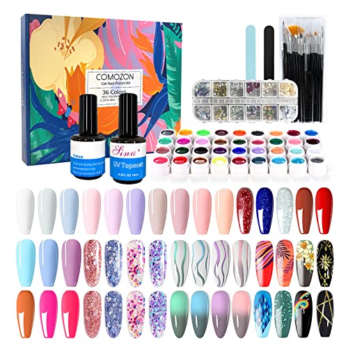 Esmalte Semipermanente de Pintauñas Semipermanentes Uñas Kit Uñas de Gel Kit Completo Gel de kit Uñas Semipermanentes Pintauñas Gel 36 Colores Poli Gel UV Esmalte Pegamento Sólido