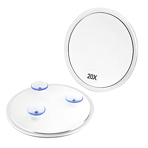 Espejo de aumento 20X con ventosas (redondo de 15cm) - Perfecto para maquillaje - Pinzas - Eliminación de puntos negros y manchas - Depilarse las cejas - Ideal para el hogar y el espejo de viaje