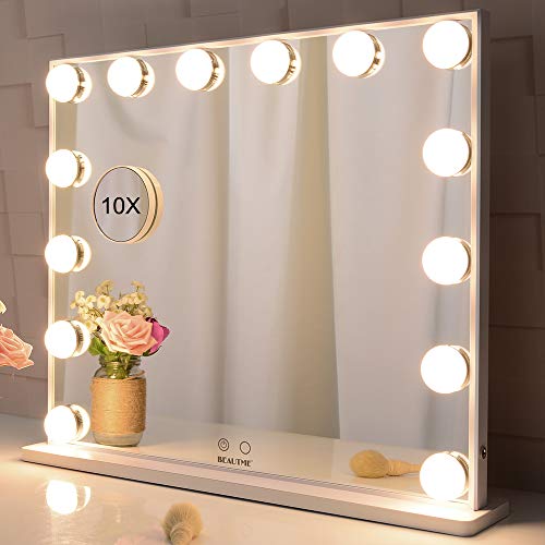 Espejo de cortesía Iluminado con 14 Bombillas LED Luces reemplazables, Espejos de Maquillaje de Estilo hollywoodense con diseño de Control táctil, Tableros o Espejos de vanidad montados en la Pared