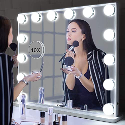 Espejo de cortesía Iluminado con 14 Bombillas LED Luces reemplazables, Espejos de Maquillaje de Estilo hollywoodense con diseño de Control táctil, Tableros o Espejos de vanidad montados en la Pared