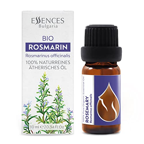 Essences Bulgaria Aceite Esencial Biológico de Romero (Rosmarinus officinalis) 10 ml, 100% Puro, Sin Diluir, Grado Terapéutico, De Granja Familiar, Certificado Orgánico