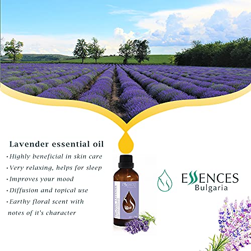Essences Bulgaria Aceite Esencial de Lavanda Orgánica 50ml, 100% Natural, Máxima Calidad de Nuestra Propia Empresa familiar, Para Sus Propios Cosméticos, Lociones etc.