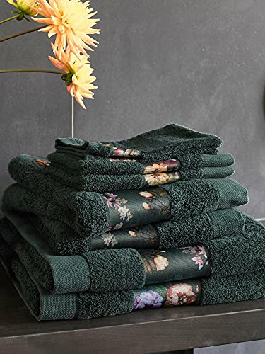 ESSENZA Toalla Fleur Flores Peonías Tulipanes Algodón Verde Oscuro 60x110 cm