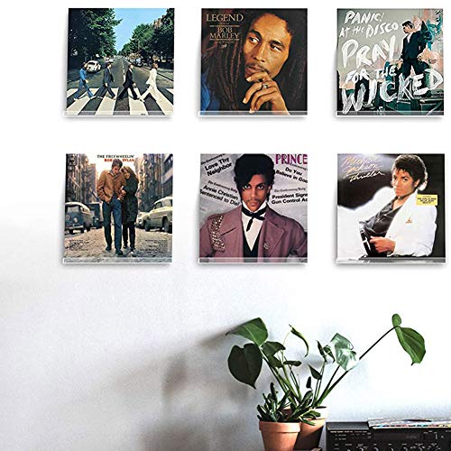 Estante de vinilo transparente para montaje en pared, paquete de 6, soporte de acrílico para discos, muestra tu LP diario en la oficina, decoración del hogar