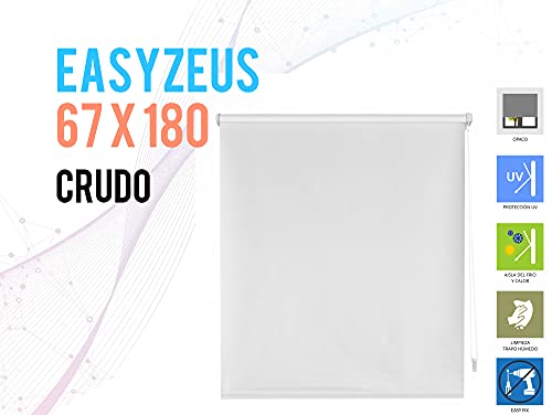Estor Enrollable 67X180 Crudo Opaco Easy Fix, Fácil Montaje Mediante Pinzas a Marco Ventana o Adhesivo Purline