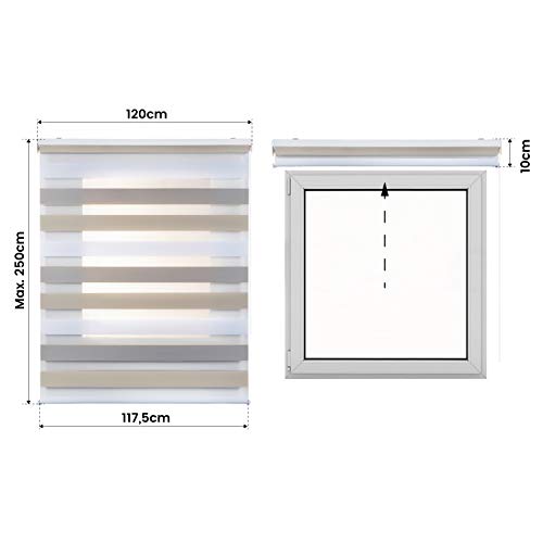 Estor Noche y Día, Estor Enrollable con Doble Tejido para Ventanas y Puertas (120 cm x 250 cm, Tricolor)