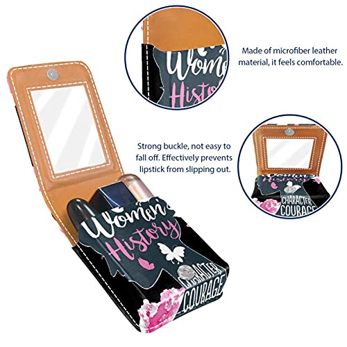 Estuche de lápiz Labial Estuche cosmético para Exterior Mini Bolso Soporte de Viaje portátil con Espejo Bolsa de Maquillaje Labial Mensaje de la Historia de Las Mujeres