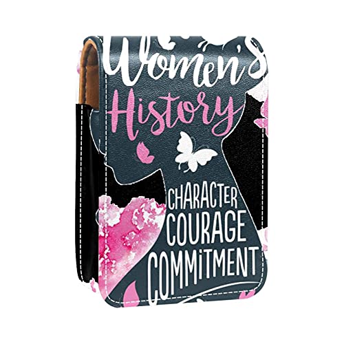 Estuche de lápiz Labial Estuche cosmético para Exterior Mini Bolso Soporte de Viaje portátil con Espejo Bolsa de Maquillaje Labial Mensaje de la Historia de Las Mujeres