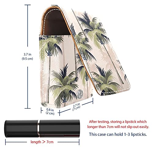 Estuche de lápiz labial para palmeras tropicales vintage para monedero, mini bolsa de lápiz labial, bolsa de cosméticos de viaje con espejo para mujer toma hasta 3 pintalabios