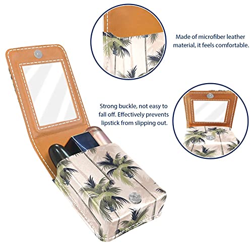Estuche de lápiz labial para palmeras tropicales vintage para monedero, mini bolsa de lápiz labial, bolsa de cosméticos de viaje con espejo para mujer toma hasta 3 pintalabios