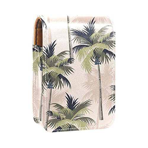 Estuche de lápiz labial para palmeras tropicales vintage para monedero, mini bolsa de lápiz labial, bolsa de cosméticos de viaje con espejo para mujer toma hasta 3 pintalabios