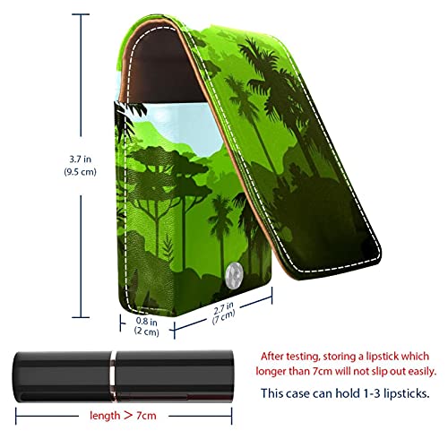 Estuche exterior para lápiz labial con diseño de palmera de bosque tropical, para monedero, bolsa de cosméticos de viaje con espejo para mujer, lleva hasta 3 pintalabios