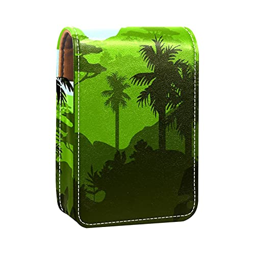 Estuche exterior para lápiz labial con diseño de palmera de bosque tropical, para monedero, bolsa de cosméticos de viaje con espejo para mujer, lleva hasta 3 pintalabios