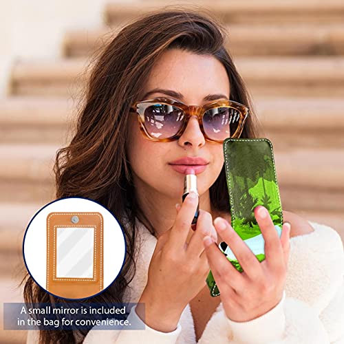 Estuche exterior para lápiz labial con diseño de palmera de bosque tropical, para monedero, bolsa de cosméticos de viaje con espejo para mujer, lleva hasta 3 pintalabios