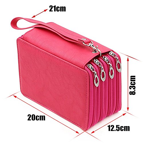 Estuche para lápices con 72 ranuras de poliuretano de gran capacidad, organizador de lápices de colores, color rosa rojo