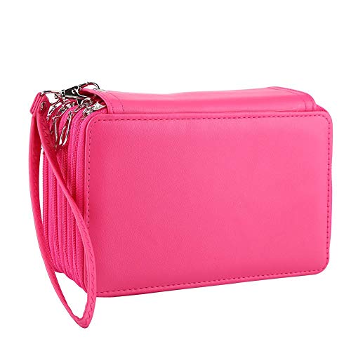 Estuche para lápices con 72 ranuras de poliuretano de gran capacidad, organizador de lápices de colores, color rosa rojo