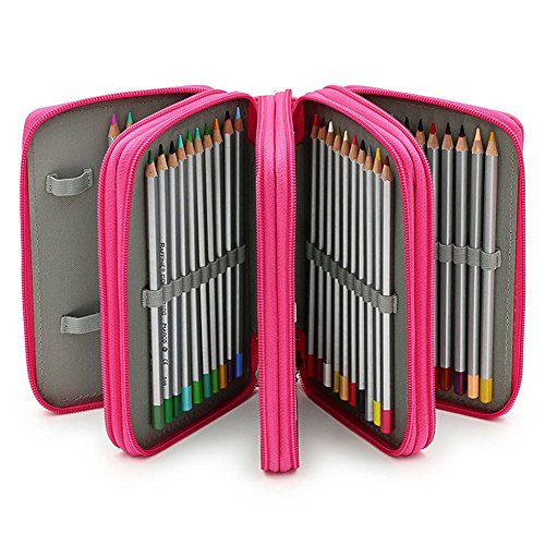 Estuche para lápices con 72 ranuras de poliuretano de gran capacidad, organizador de lápices de colores, color rosa rojo