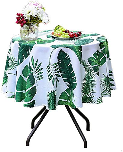 Eternal Beauty Mantel impermeable redondo de 132 cm para interiores y exteriores, con agujero para sombrilla y cremallera para patio, jardín, fiesta y barbacoa., Hoja de palma, 60"Round