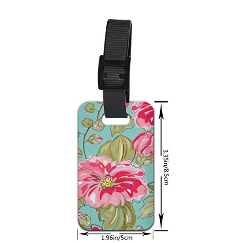 Etiqueta para equipaje con nombre y tarjeta de identificación, diseño retro de flores tropicales, color rosa