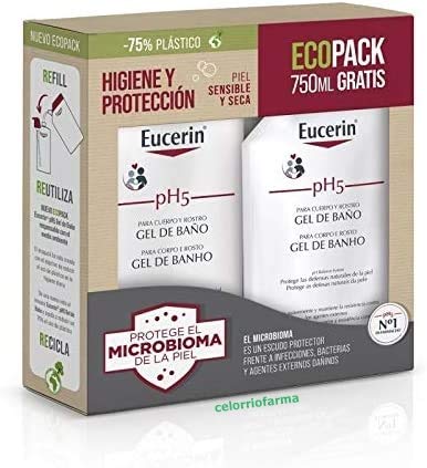EUCERIN |Gel de Baño Piel Seca y Sensible| 1000ml + Ecopak 750ml GRATIS (Total 1750 ml.)