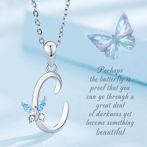 EUDORA Collar Mariposa Mujer Colgantes Iniciales Letras C Plata de ley 925 26 Alfabeto Inicial Nombre Cadena Collar con Zirconia Cúbico, Regalos Originales para Mujer Hermana Madre Abuela, 45,7cm