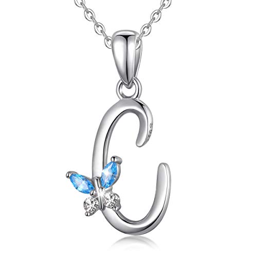 EUDORA Collar Mariposa Mujer Colgantes Iniciales Letras C Plata de ley 925 26 Alfabeto Inicial Nombre Cadena Collar con Zirconia Cúbico, Regalos Originales para Mujer Hermana Madre Abuela, 45,7cm