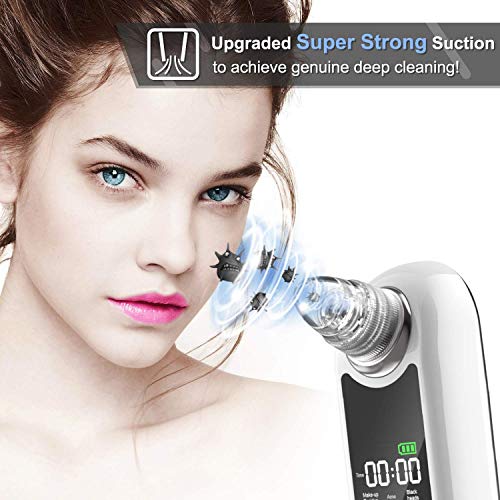 EUNON Limpiador de Poros Succionador de Puntos Negros Limpiador Facial Blackhead Remover Extractor Puntos Negros USB Recargable con Pantalla Grande 4 Cabezales