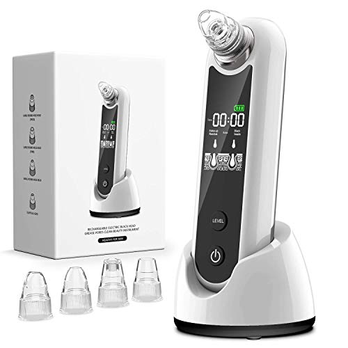 EUNON Limpiador de Poros Succionador de Puntos Negros Limpiador Facial Blackhead Remover Extractor Puntos Negros USB Recargable con Pantalla Grande 4 Cabezales