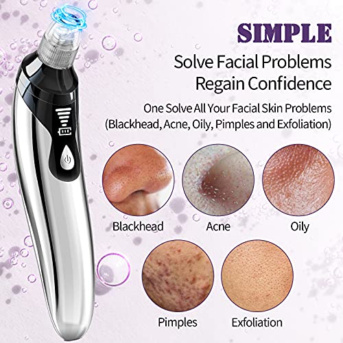 EUNON Limpiador de Poros Succionador de Puntos Negros Limpiador Facial Blackhead Remover Extractor Puntos Negros USB Recargable con Pantalla LED 4 Cabezales y 5 Modos para Espinillas y Acné Suciedad