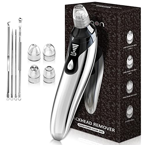 EUNON Limpiador de Poros Succionador de Puntos Negros Limpiador Facial Blackhead Remover Extractor Puntos Negros USB Recargable con Pantalla LED 4 Cabezales y 5 Modos para Espinillas y Acné Suciedad