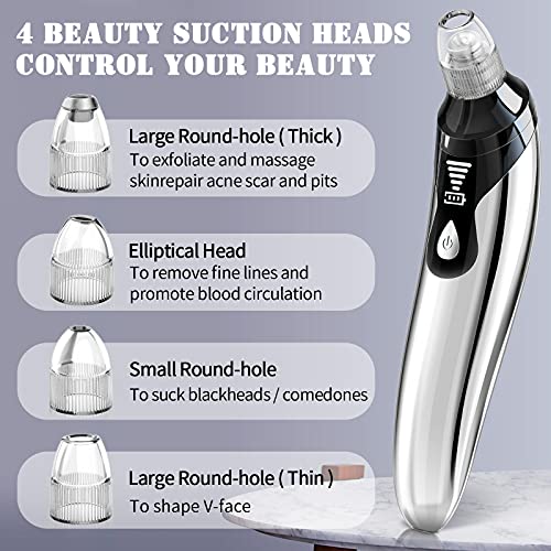 EUNON Limpiador de Poros Succionador de Puntos Negros Limpiador Facial Blackhead Remover Extractor Puntos Negros USB Recargable con Pantalla LED 4 Cabezales y 5 Modos para Espinillas y Acné Suciedad