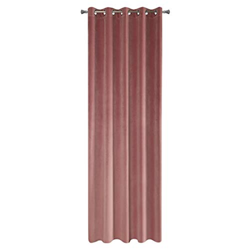 Eurofirany Cortina Ria Velvet de Terciopelo Rosa Oscuro, 1 Unidad, Suave, 10 Ojales, Elegante,, glamuroso, Dormitorio, salón, salón, Color Rosa Oscuro, 140 x 250 cm